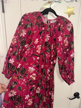 Red Floral Midi Dress with Long Sleeves